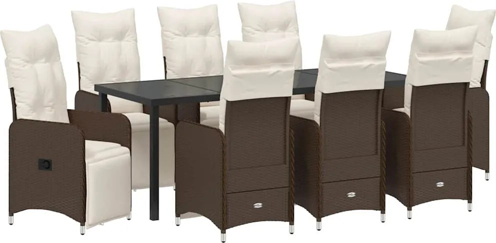 vidaXL Kert étkező szett párnával 9 pcs Barna polirattan
