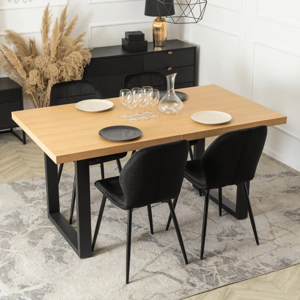 Étkezőgarnitúra 4 db. Fekete Bársony Irys székkel. Bővíthető asztal EDWIN 160-260 cm