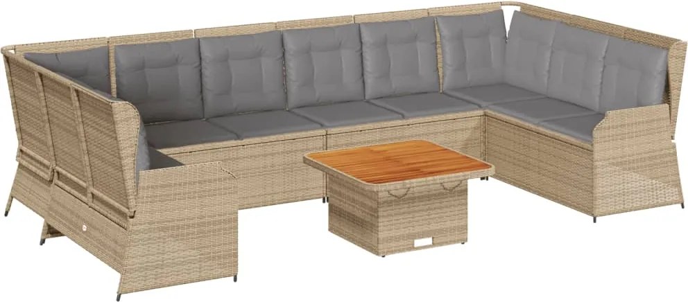 vidaXL 7 részes bézs polyrattan kerti ülőgarnitúra párnákkal