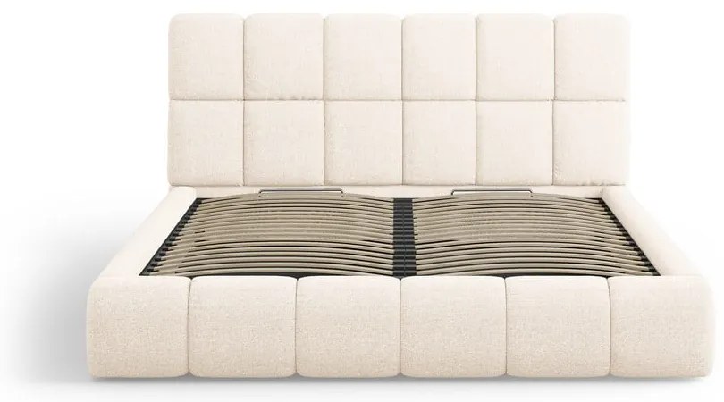 Krémszínű kárpitozott ágyneműtartós franciaágy ágyráccsal 200x200 cm Bellis – Micadoni Home