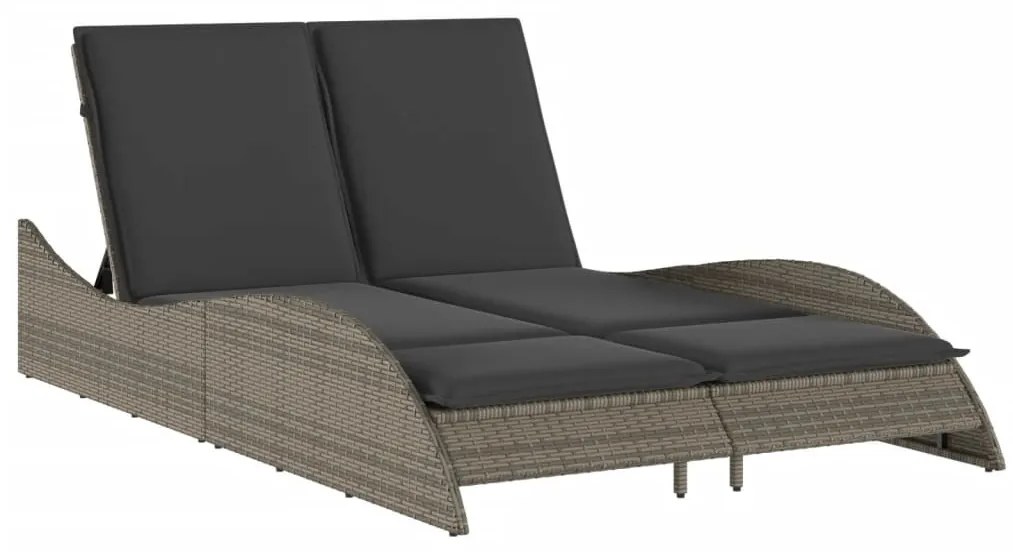 Szürke polyrattan napozóágy párnákkal 114x205x73 cm