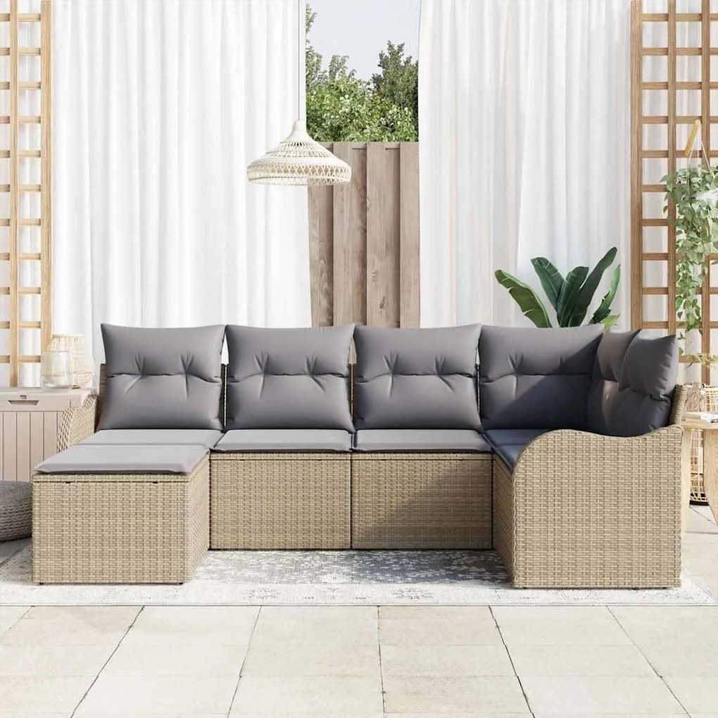 Kerti Kanapé Szett 6 pcs bézs és világosszürke Poli rattan