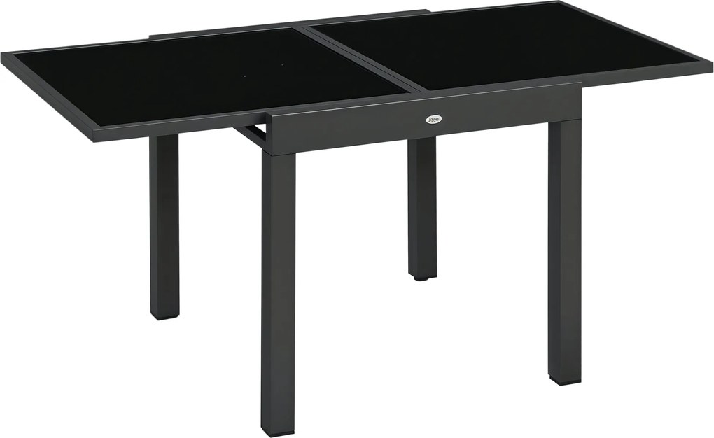 Outsunny Állítható Alumínium Kerti Asztal Téglalap Forma Üvegtetővel 4-6 fő számára, 50 kg terhelhetőség, Terasz: 80-160x80x75 cm, Fekete | Aosom