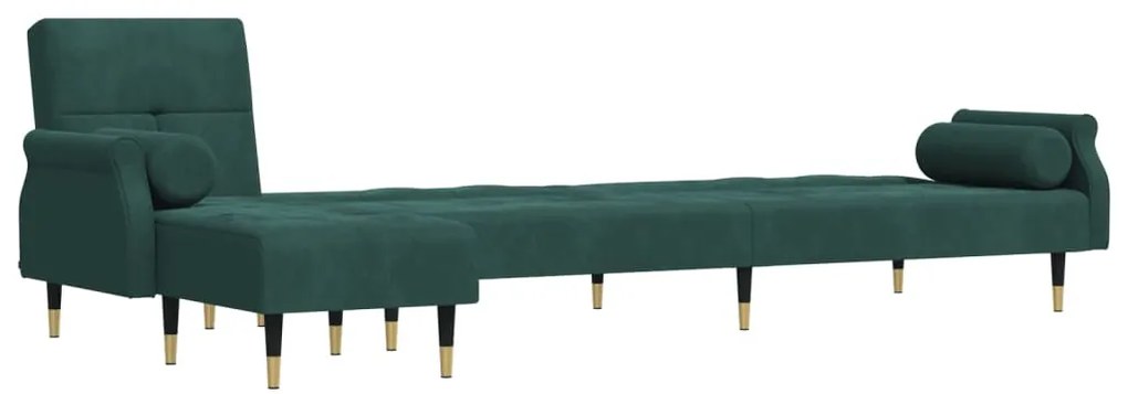 sötétzöld L-alakú bársony kanapéágy 271x140x70 cm