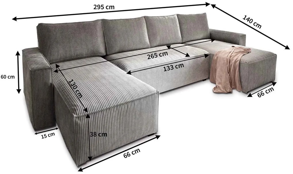 U alakú ülőgarnitúra SMART COSARO 295x140 cm, krém
