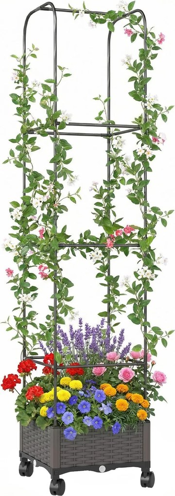 Outsunny emelt virágláda ráccsal, kerekezhető, leeresztőnyílással, 40 x 40 x 185 cm | Aosom