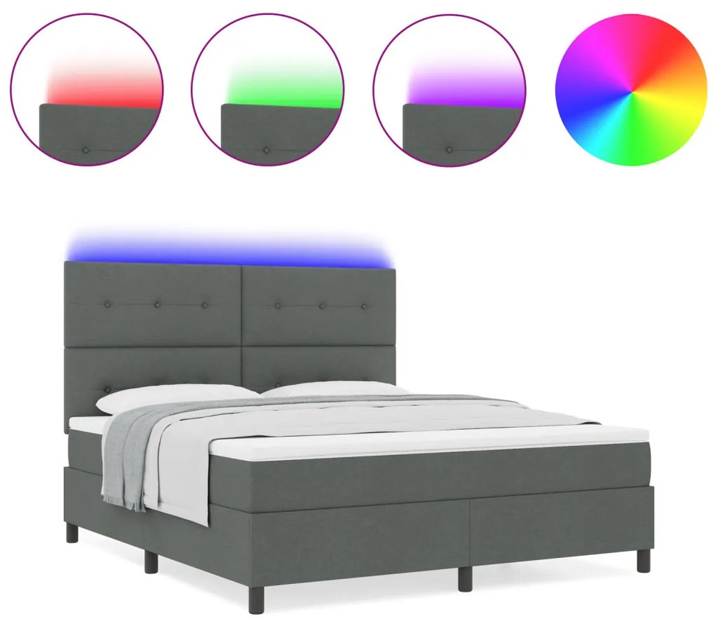 Rugós ágy matraccal és LED-del - Sötétszürke, 180 x 200 cm Szövet