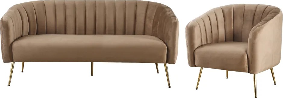 Design 3-as ülés kanapé, barna bársony szövet/arany króm-arany, BAGY