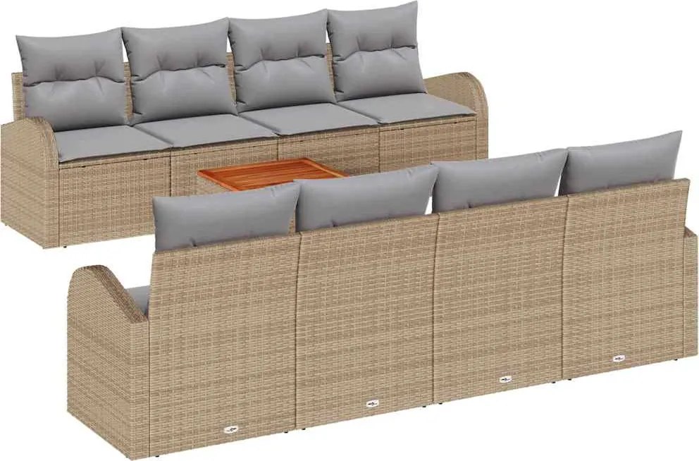 vidaXL Kerti Kanapé Szett 9 pcs Beige és Világosszürke polirattan