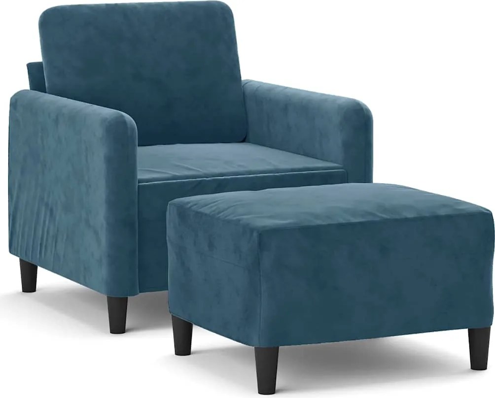 vidaXL kék bársony kanapéfotel lábtartóval 60 cm