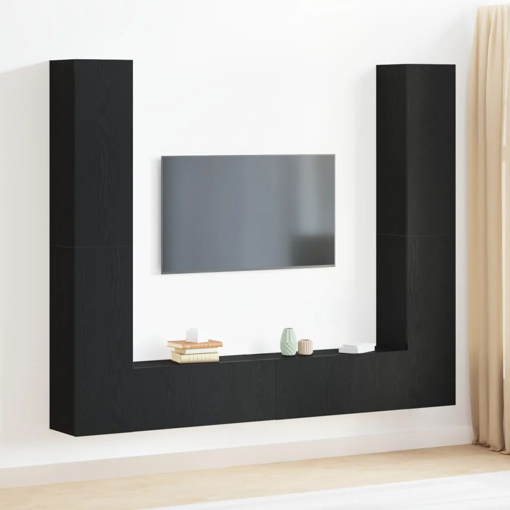TV szekrény 6 pcs Fekete 80 x 30 x 30 cm Faanyag