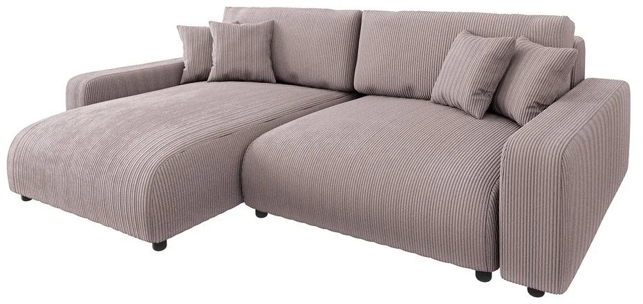 Világos rózsaszín kordbársony kinyitható sarokkanapé (variálható) Sara – Ropez