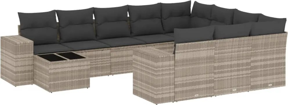 vidaXL 11 részes világosszürke polyrattan kerti ülőgarnitúra párnákkal