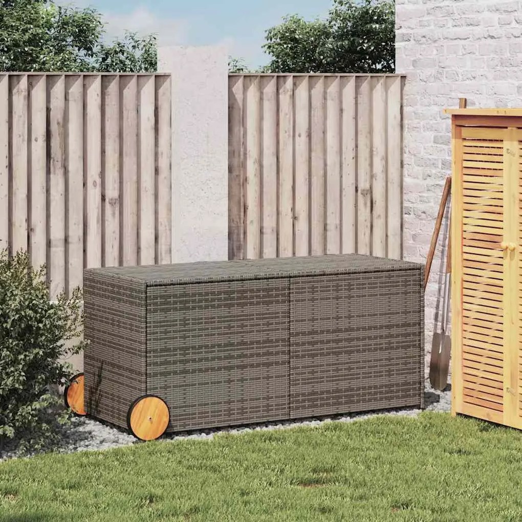 vidaXL szürke polyrattan kerti tárolóláda kerekekkel 283 L