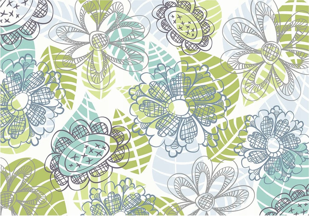 Fotótapéta Virágos Doodle Kézi Pasztell Stilizált Minta 250x175 +ragasztó