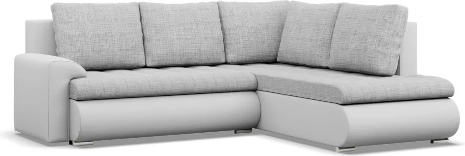 Tokio sarokkanapé, L alakú háttámlával, 2 ágyneműtartóval, fonott + műbőr, jobboldali, szürke - fehér