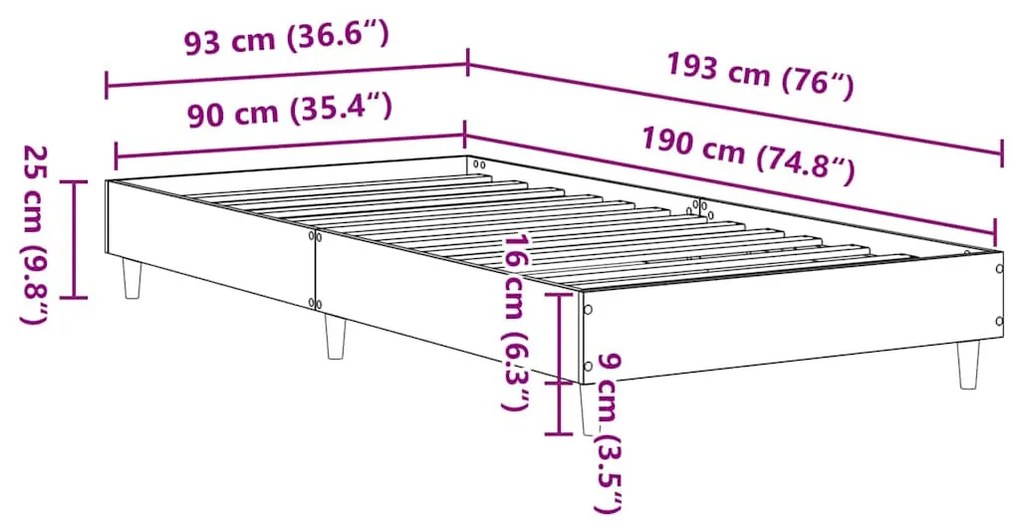 fekete szerelt fa ágykeret matrac nélkül 90 x 190 cm