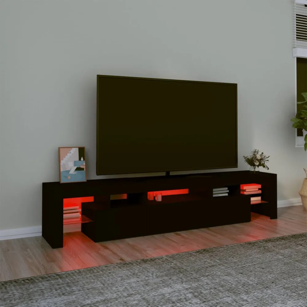 fekete TV-szekrény LED-világítással 200x36,5x40 cm