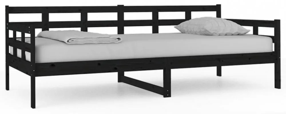 fekete tömör fenyőfa kanapéágy 90x200 cm