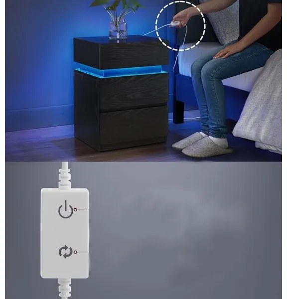 SMARTIE LED-világítású éjjeliszekrény, fekete