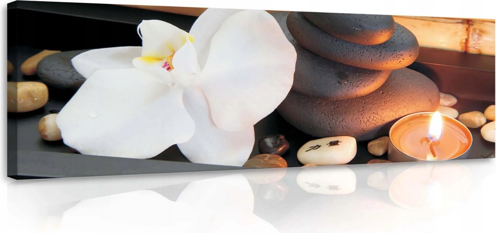 Vászonkép 145x45 Orchidea és kövek – A zen harmóniája az otthonodban Pihenés és