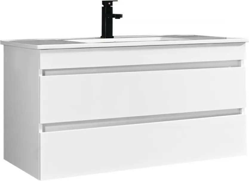 Cube 100 alsó fürdőszobabútor kerámia mosdóval 2 fiókos, magasfényű festett fehér