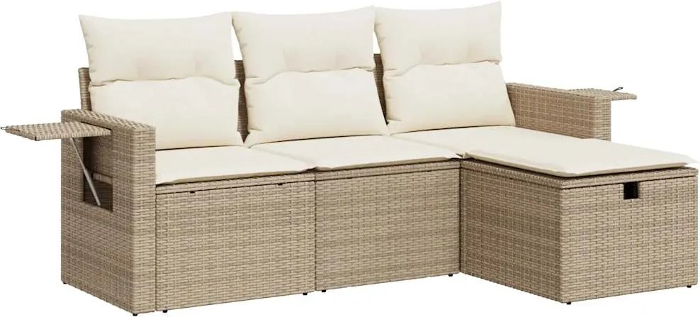 vidaXL 4 részes bézs polyrattan kerti ülőgarnitúra párnákkal