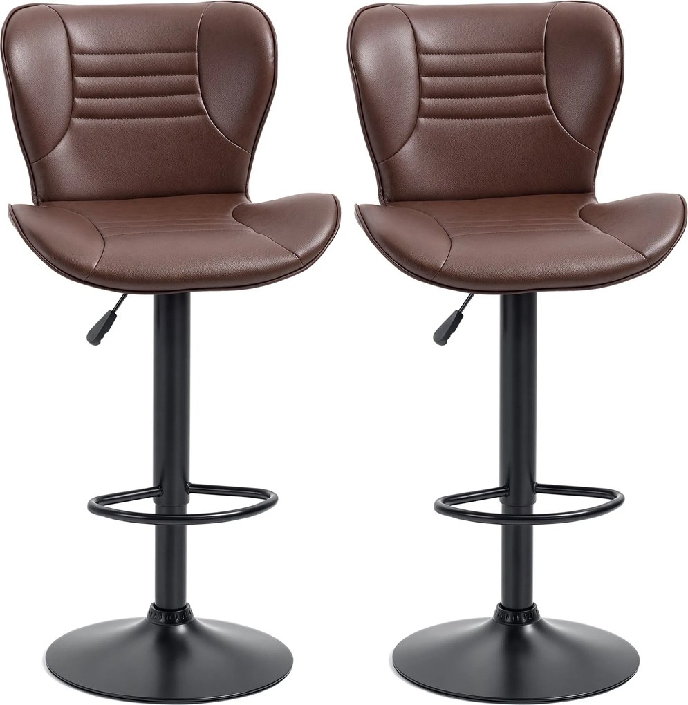 HOMCOM 2 darabos bárszék készlet műbőr bevonattal, állítható magasságú, forgatható háttámlával és lábtartóval 46.5x54x88-108 cm Barna | Aosom