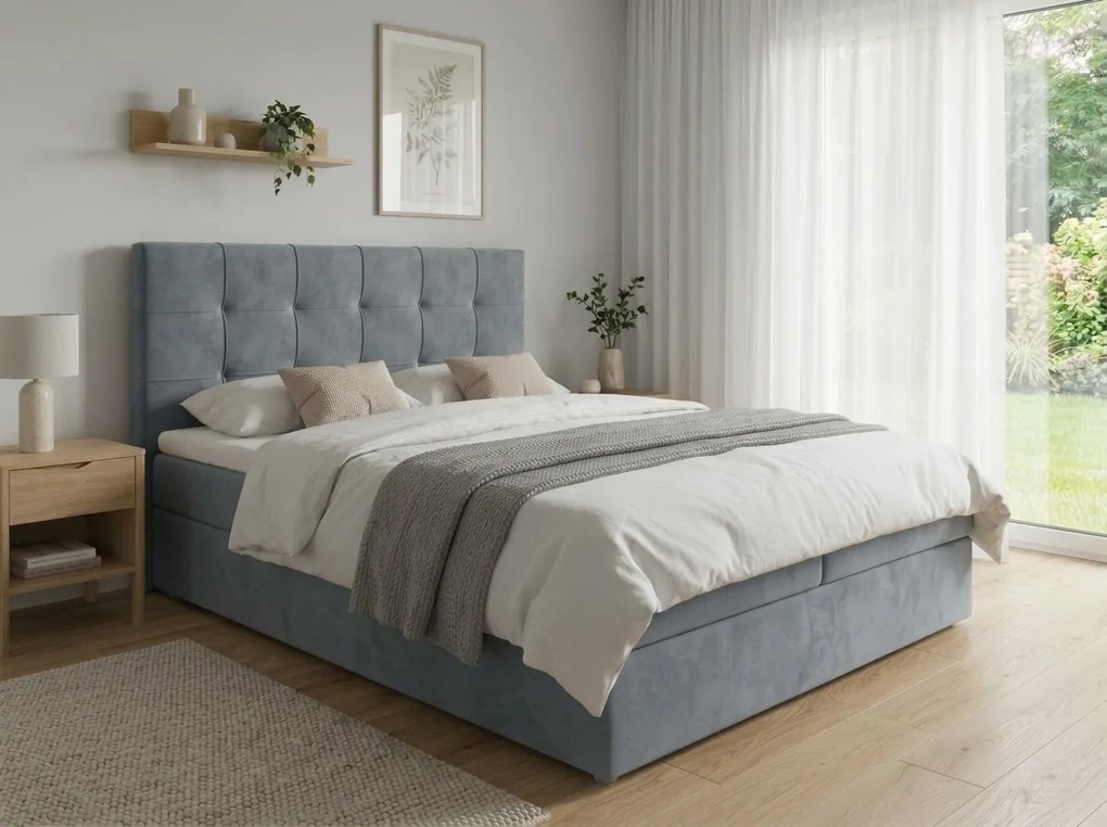 Kárpitozott boxspring ágy DIRELIS TRINITY 140x200 cm szürke Matrac: Bonell rugós matrac