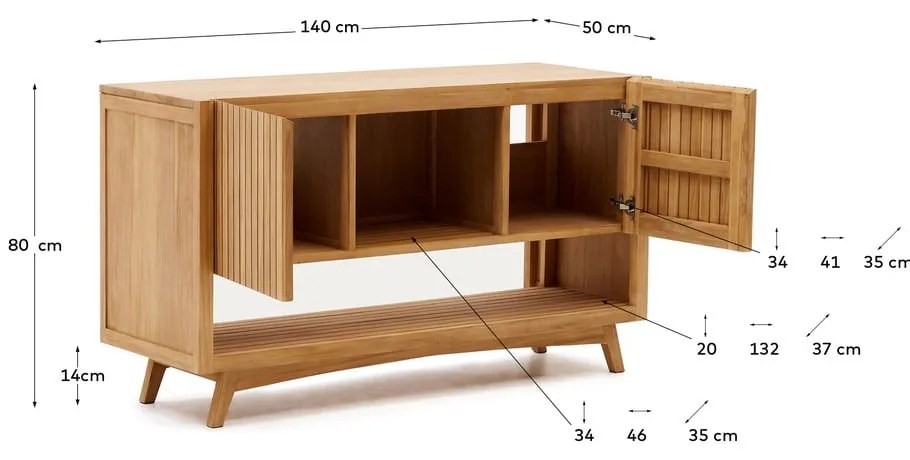 Natúr színű alacsony teakfa mosdó alatti szekrény 140x80 cm Kuveni – Kave Home