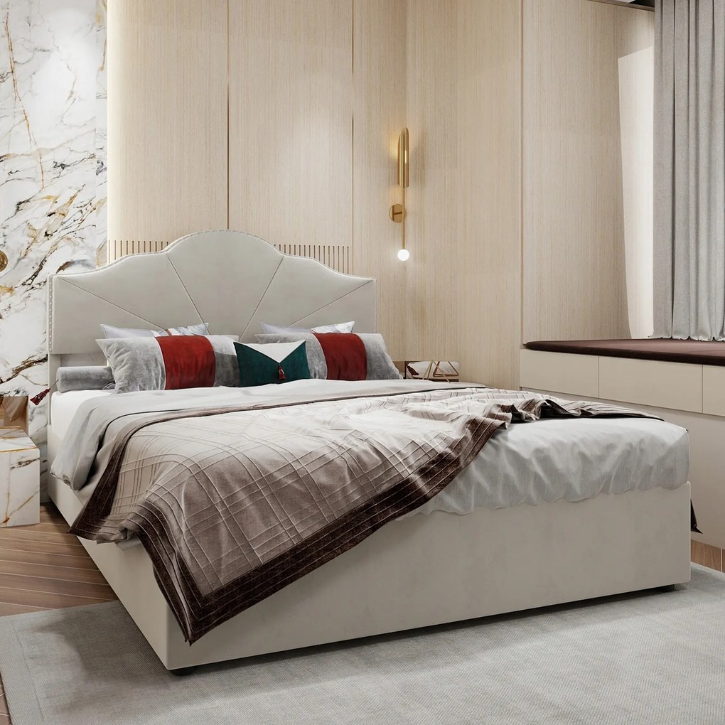 Kárpitozott ágy Franciaágy 160*200 cm Hidraulikus tárolás Bézs