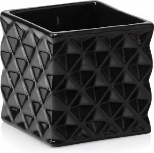 Fedél Virágcserép Négyzet 14cm Fekete geometrikus minta