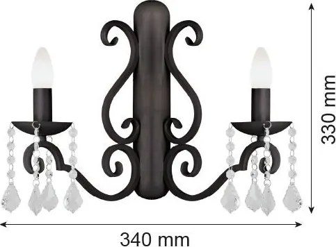 ARGON 7184 DIADEMA Kristály Fali Lámpa Fekete E14 IP20