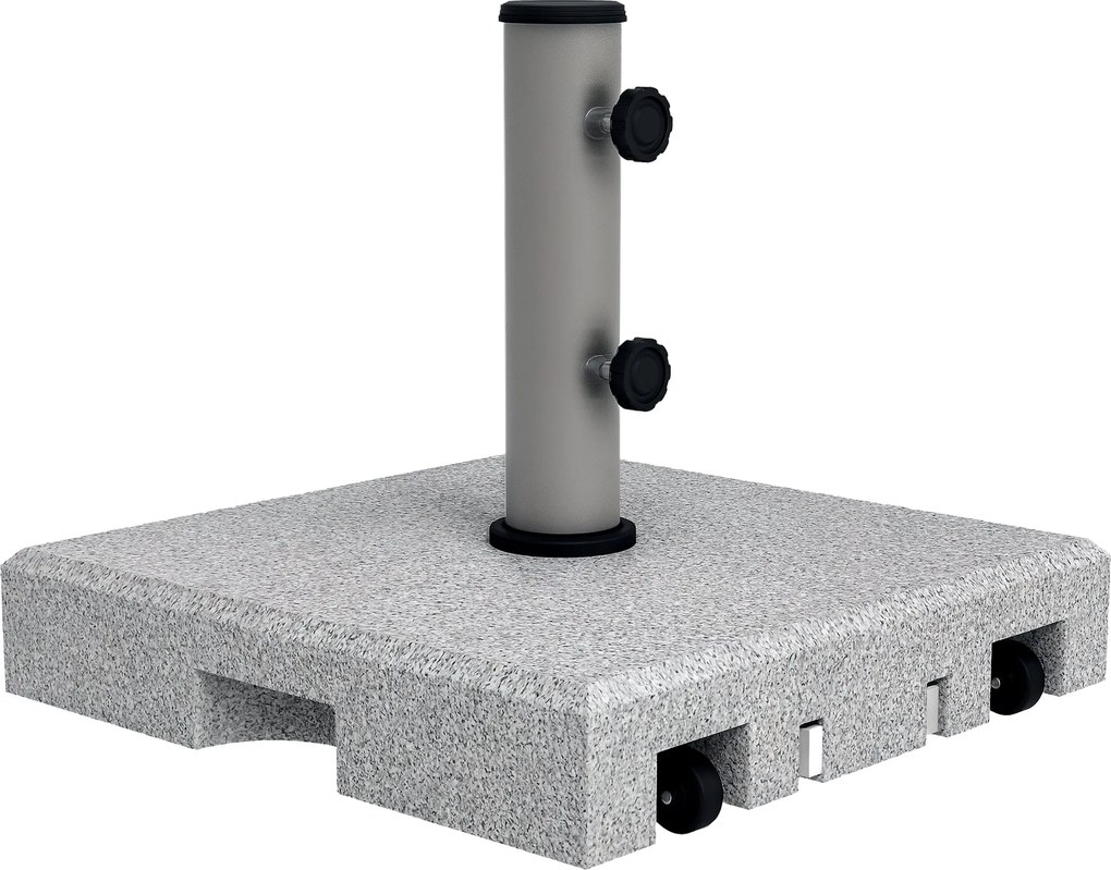 Outsunny Gránit Napernyő Állvány 28kg Napernyő Alap Két Forgatható Gombbal Ø 32/38/48 mm Esernyő Rúdhoz, Kerekes Napernyő Állvány Kertbe, Szürke | Aos