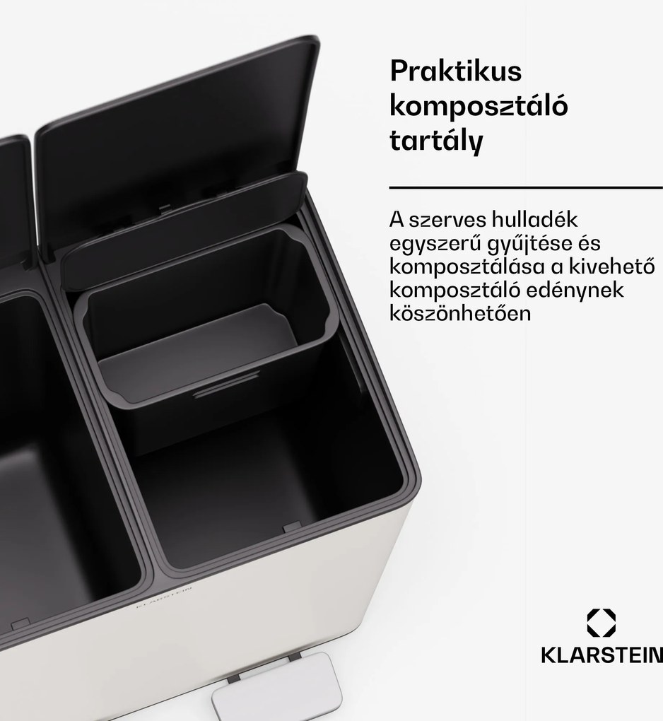 Klarstein EcoVista, hulladékgyűjtő komposztálóval, 40 l + 3 l/tároló + komposztáló, Soft-Close