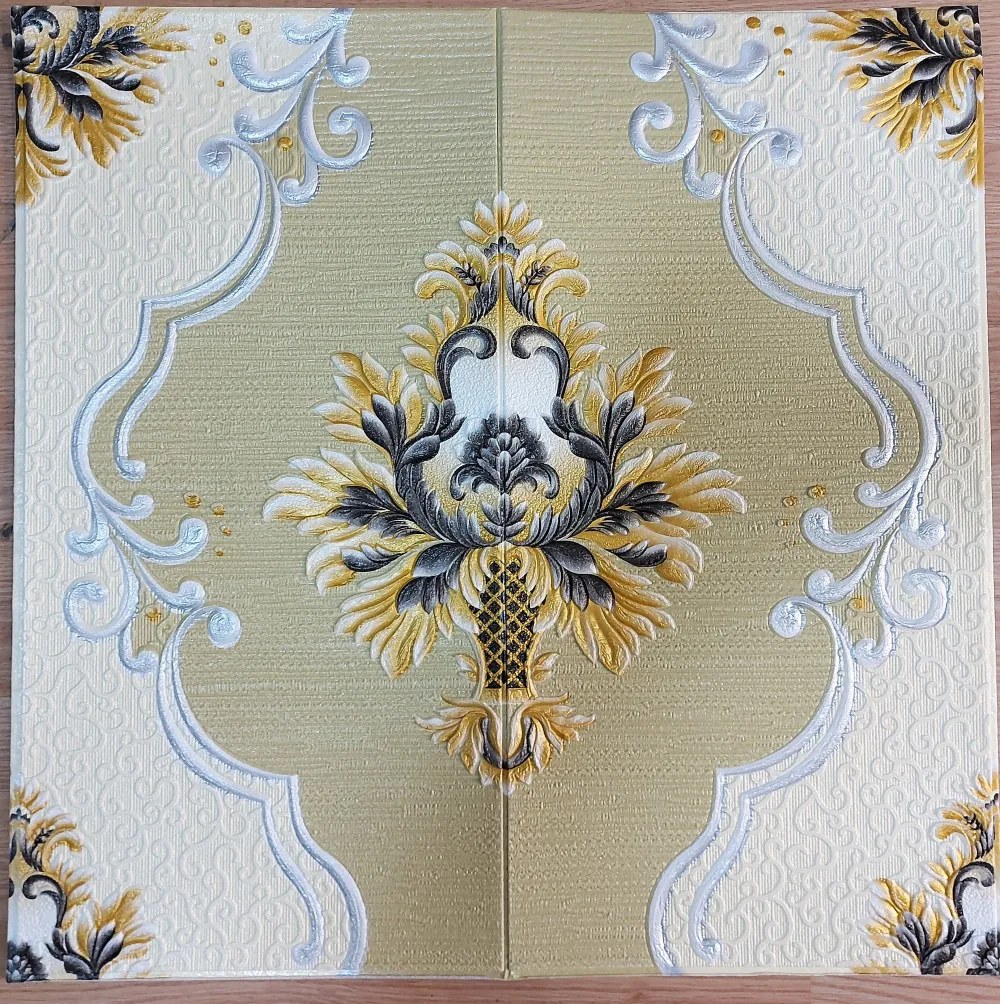 10 Darab Öntapadós 3D falmatrica Tapéta Barokk Arany Virágok tégla mintával Osztrák - Német Szalon Stílusban 70x 70 x 0,6 cm-es méretben