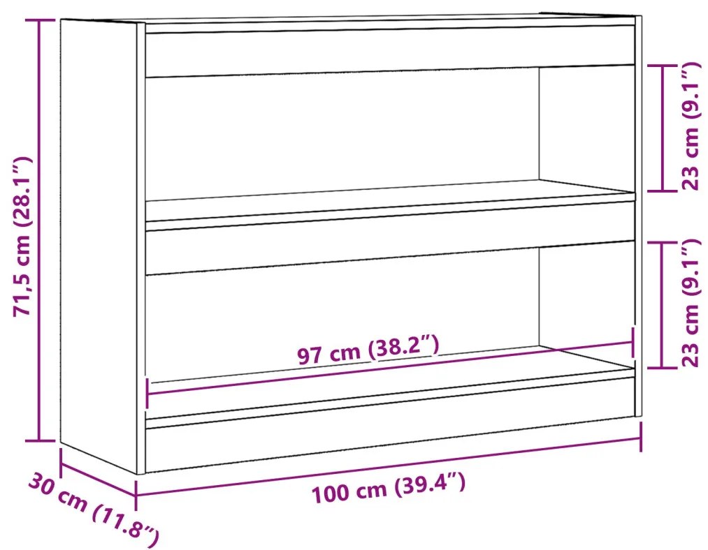 Könyvespolc / Szobaelválasztó Régi Fa, 100x30x72 cm, Mérnöki Fából Készült