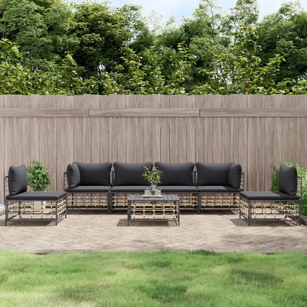 7 részes antracitszürke polyrattan kerti ülőgarnitúra párnákkal