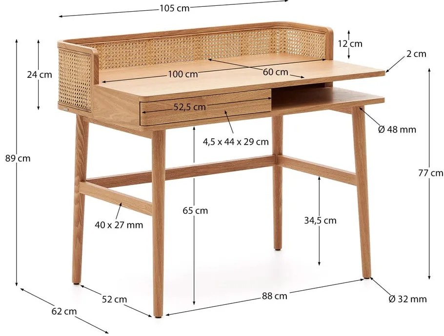 Íróasztal kőrisfa dekorral 62x105 cm Araxi – Kave Home