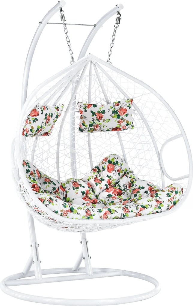 Függő dupla fotel, fehér/minta virág, DALVEA 2 NEW