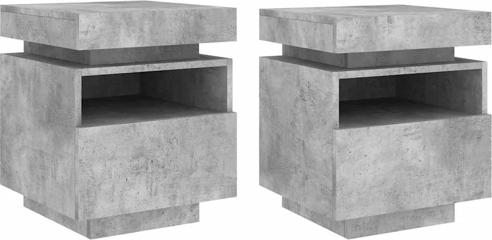vidaXL 2 db betonszürke éjjeliszekrény LED-fényekkel 40x39x48,5 cm