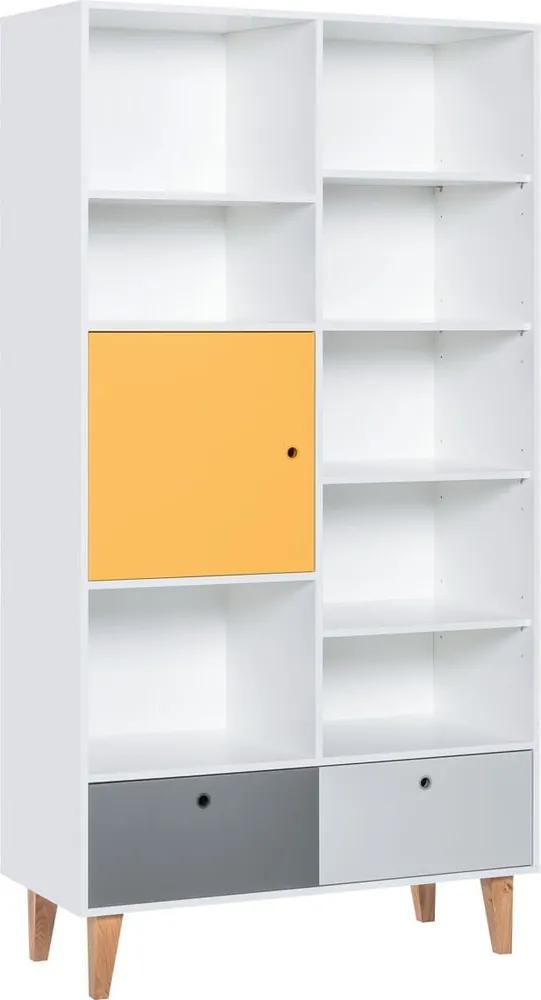 Concept tölgyfa könyvszekrény sárga ajtóval, 105 x 201,5 cm - Vox