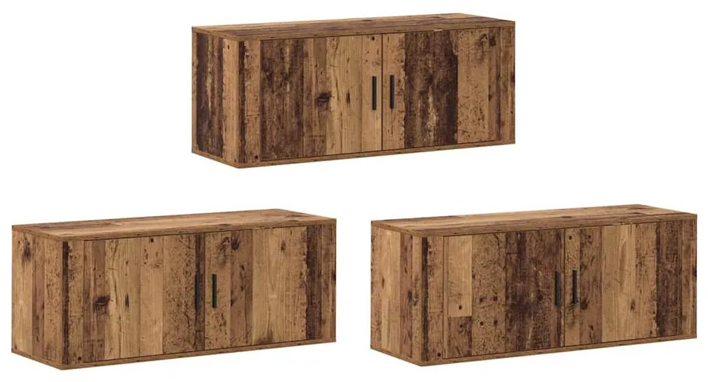 vidaXL Fali TV szekrény szett 3 pcs Öreg fa 100 x 34,5 x 40 cm Faanyag