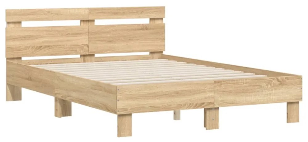 sonoma tölgy színű ágykeret fejtámlával és LED-del 135x190 cm