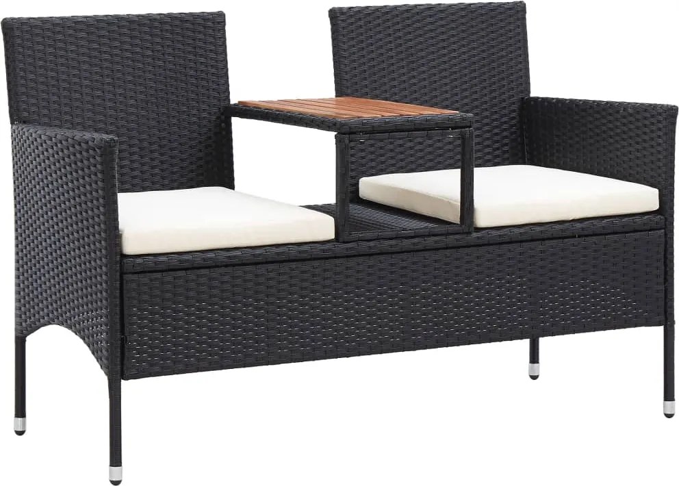 vidaXL 2 személyes fekete polyrattan kerti pad teázóasztallal 143 cm