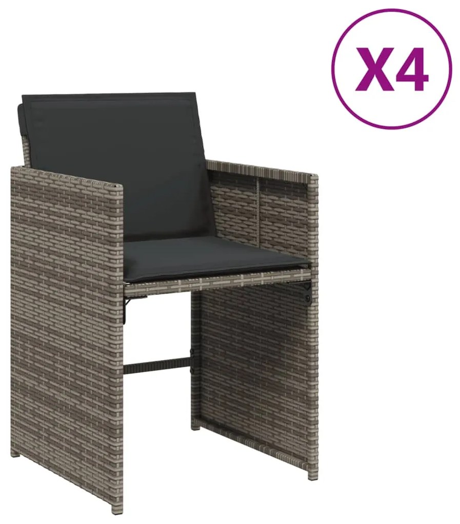 vidaXL 4 db szürke polyrattan kerti szék párnával