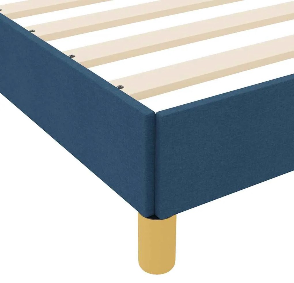 Boxrugós ágy Kék és Barna 200 x 200 cm Textil és mérnöki fa