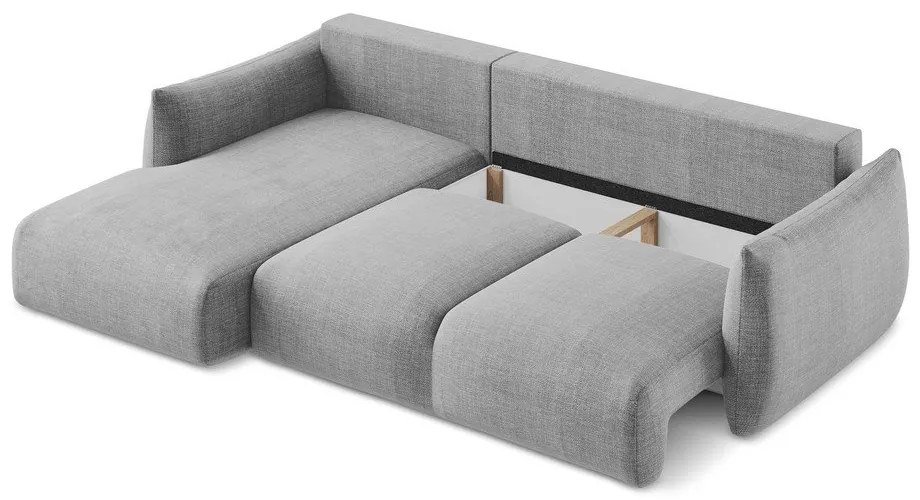 Világosszürke kinyitható sarokkanapé (bal oldali-heverő résszel) Leila – Makamii