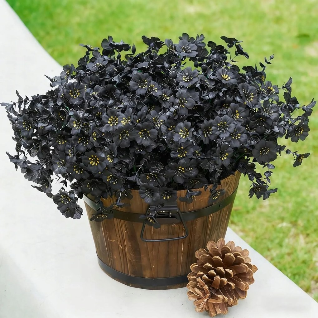 Halloween művirágok 12 db fekete csokor lakberendezés 35 cm