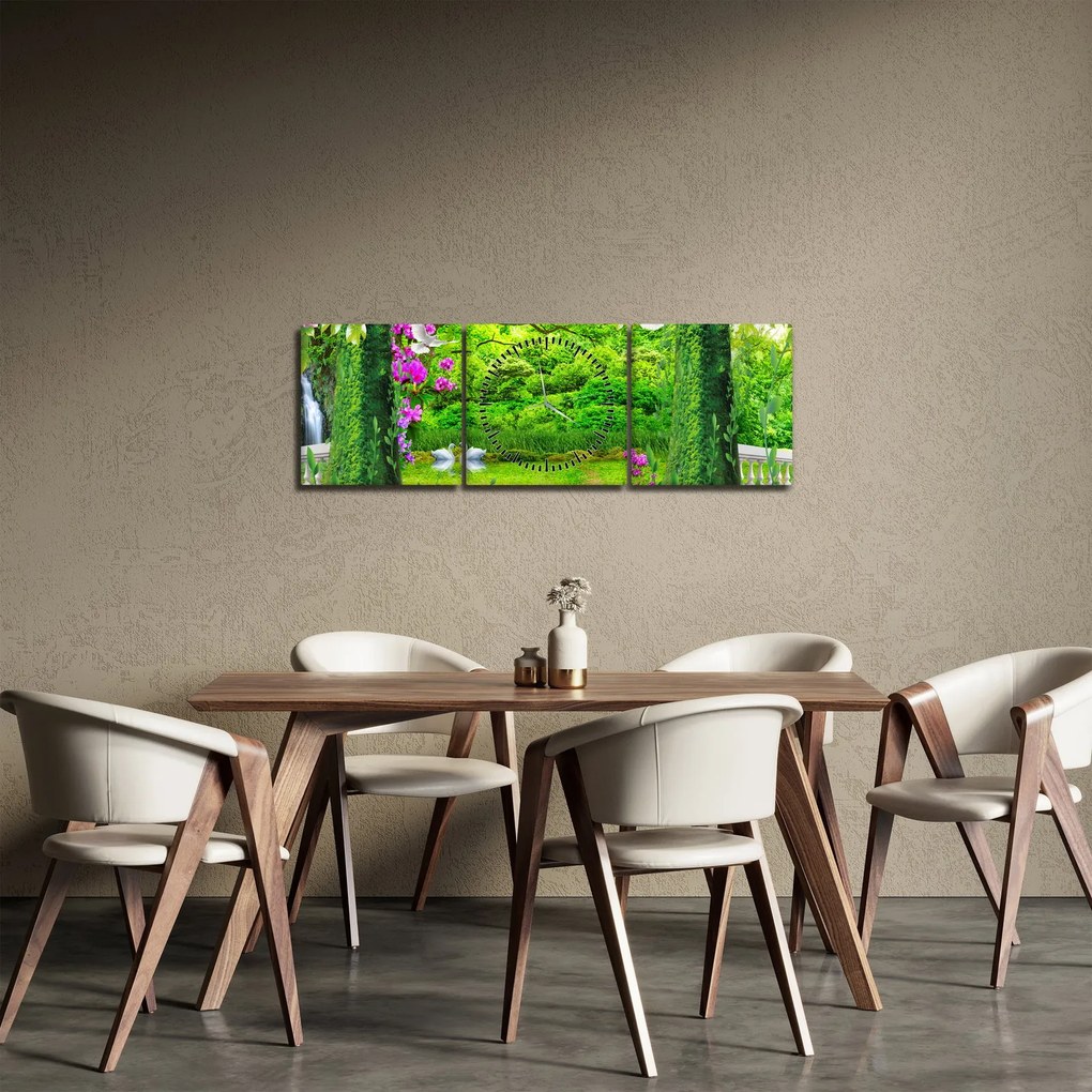 Kép - Varázslatos kert hattyúkkal (órával) (90x30 cm)
